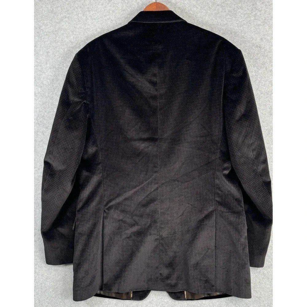 Jones New York Velvet Cotton Blazer Brown‎ Houndstooth 44L Sport Coat